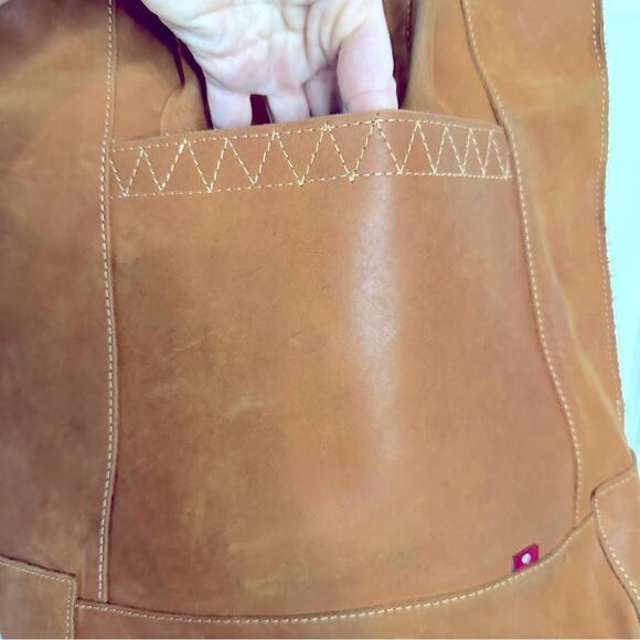 Minimalist high-quality Camel leather tote bag 14”x16” - Picture 8 of 11